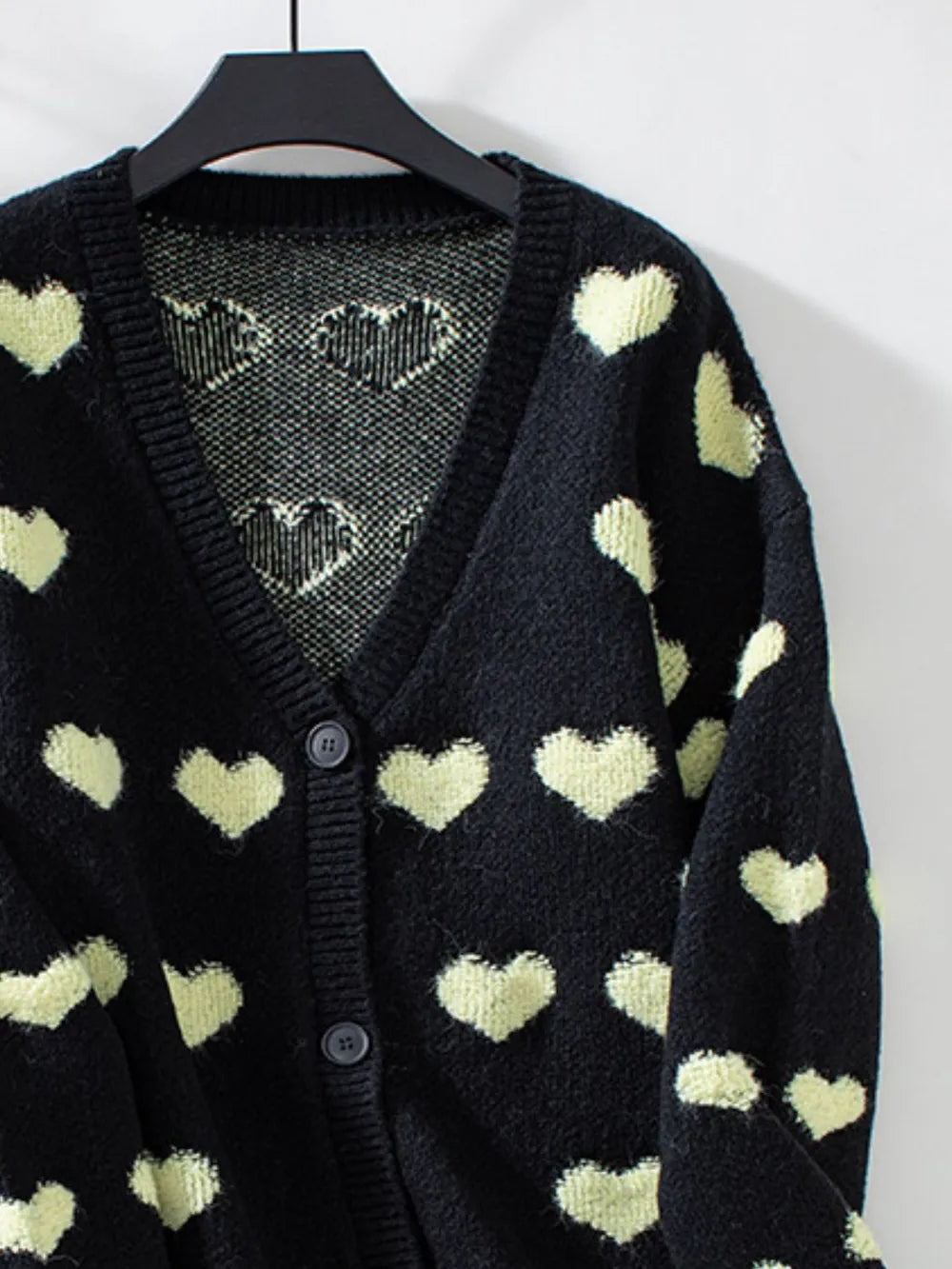 Heart V-Neck Button Up Long Sleeve Cardigan - Fashorio
