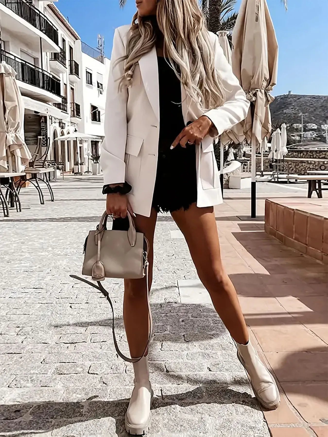 Lapel Collar Long Sleeve Blazer - Fashorio