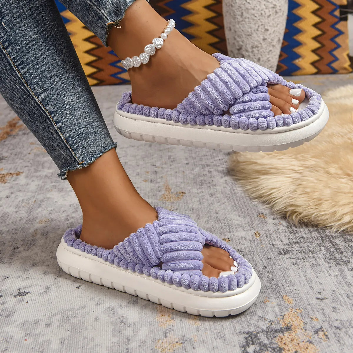 Crisscross Open Toe Platform Slippers - Fashorio