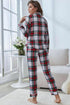 Plaid Button Front Top and Pants Lounge Set - Fashorio