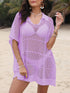 Hollow Out Collared Neck Cover-Up Lavender One Size - Fashorio