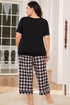 V-Neck Tee and Plaid Cropped Pants Lounge Set - Fashorio