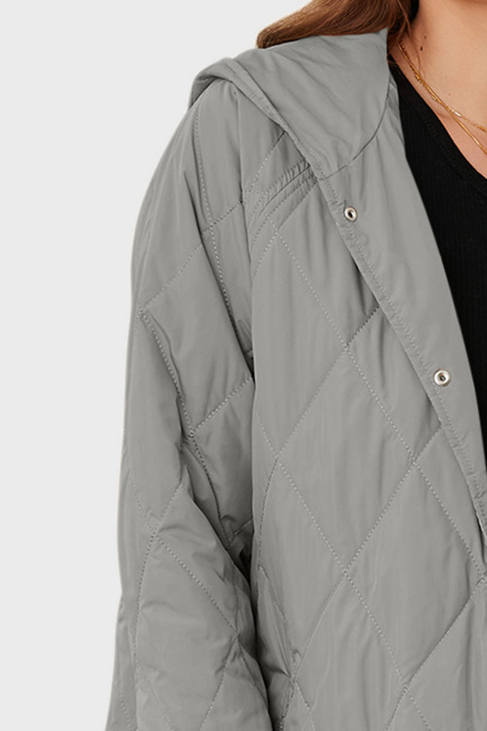 Snap Down Hooded Slit Winter Coat - Fashorio
