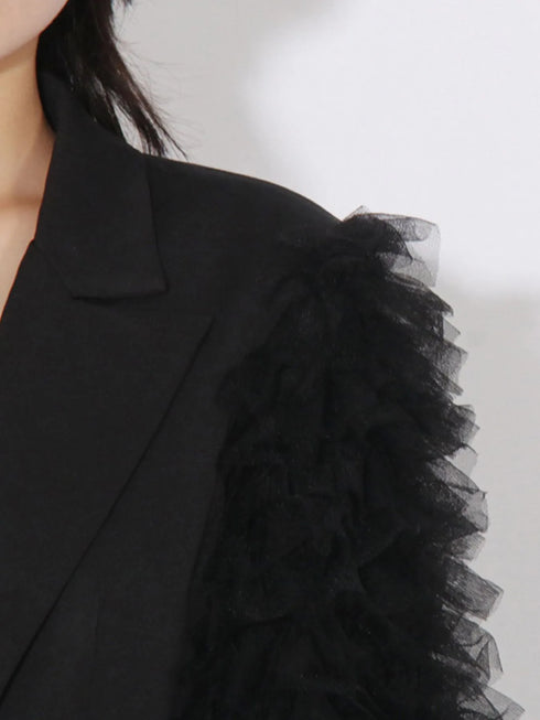 One Button Mesh Long Sleeve Blazer - Fashorio