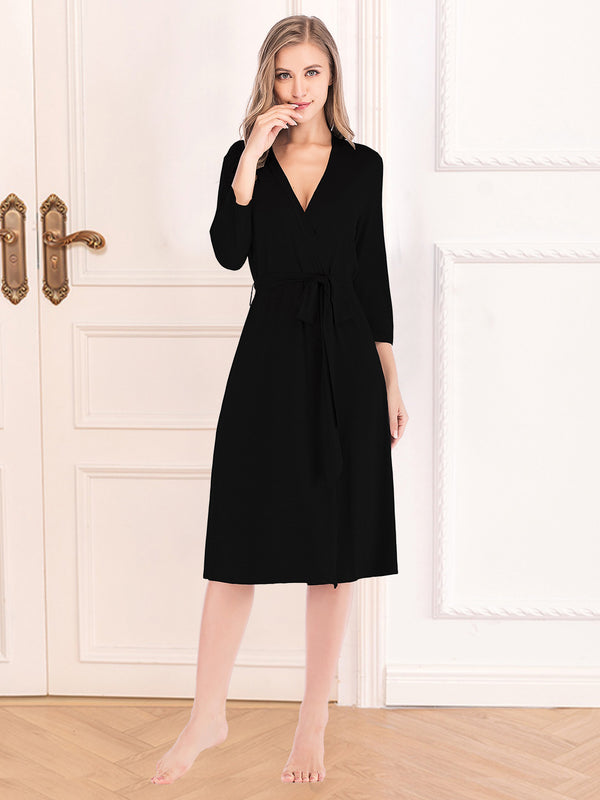 Plunge Tie Front Night Dress Black - Fashorio