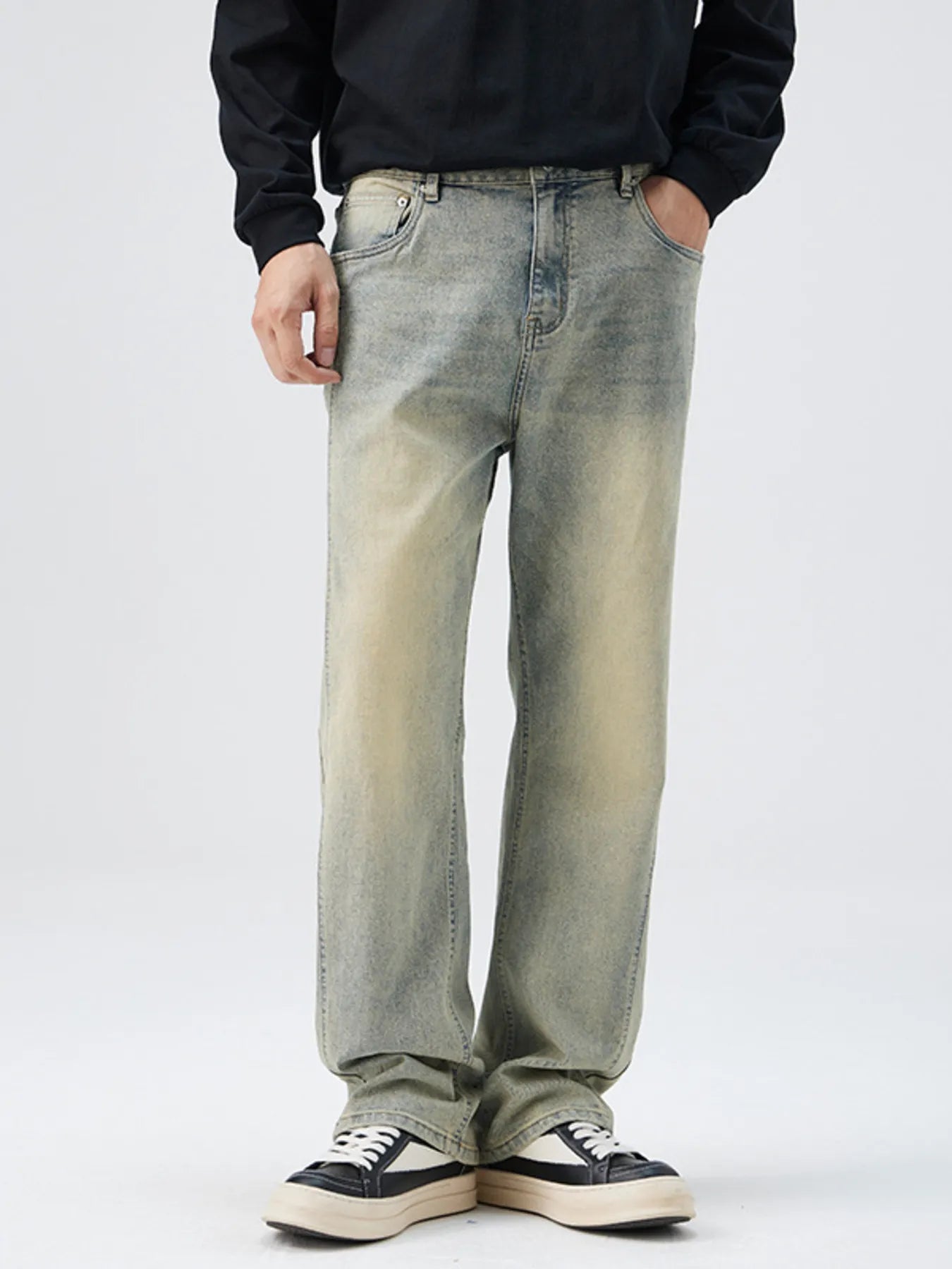 Men's Full Size Wide Leg Jeans Plus Size Yellow Mud Color - Fashorio
