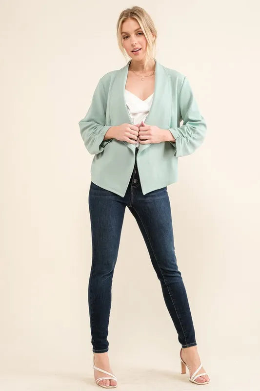 And The Why Stretch Non-Wrinkled Basic Open-Front Blazer - Fashorio
