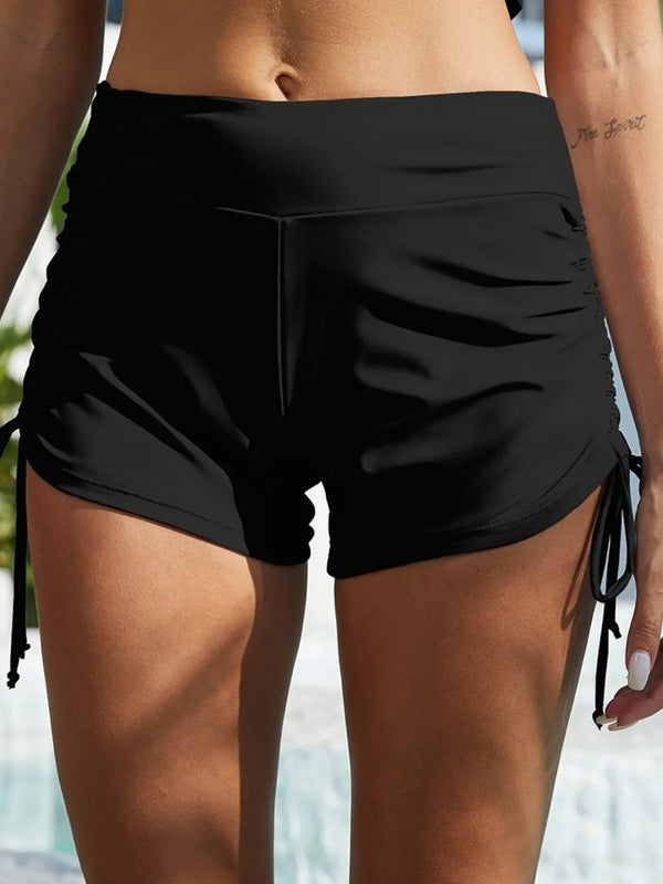 FAM-FAM Drawstring Mid-Rise Waist Swim Shorts Black - Fashorio
