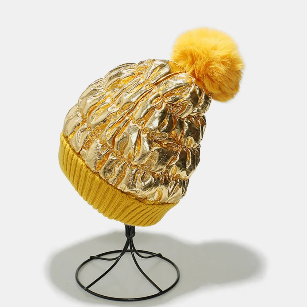 Thermal Knit Hat with Pompom - Fashorio