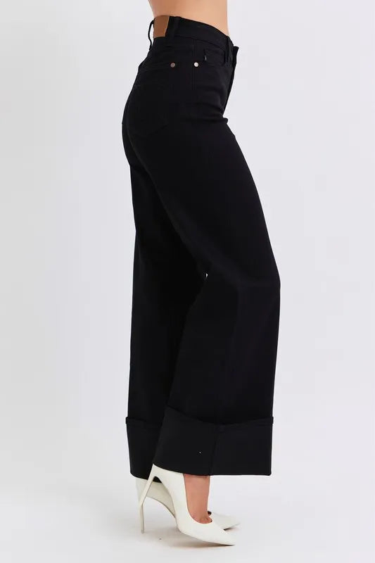 Judy Blue Full Size High Waist Reto Wide Leg W/ Cuff Plus Size - Fashorio
