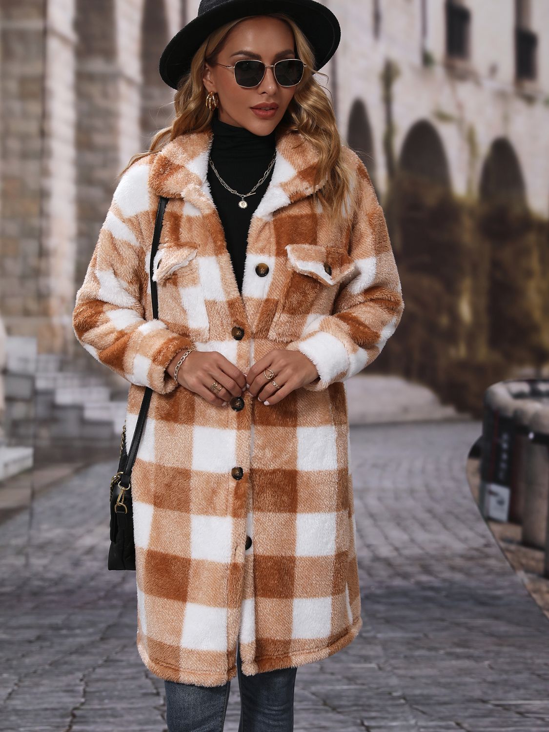 Plaid Collared Neck Button Down Coat - Fashorio