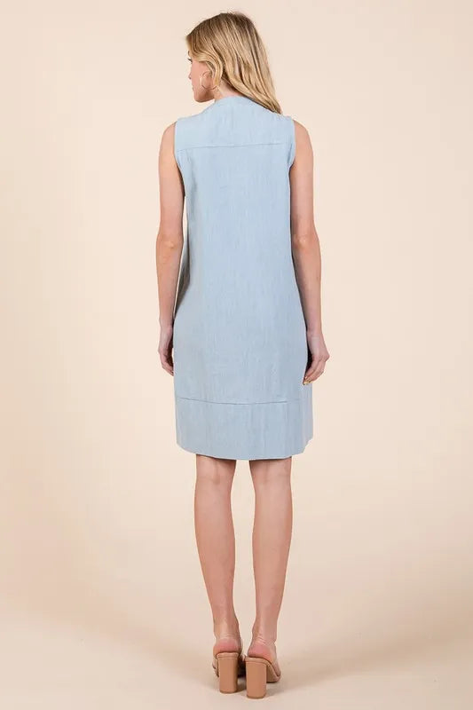 Lime 'N' Chili Denim Pintuck Detail Sleeveless Midi Dress - Fashorio