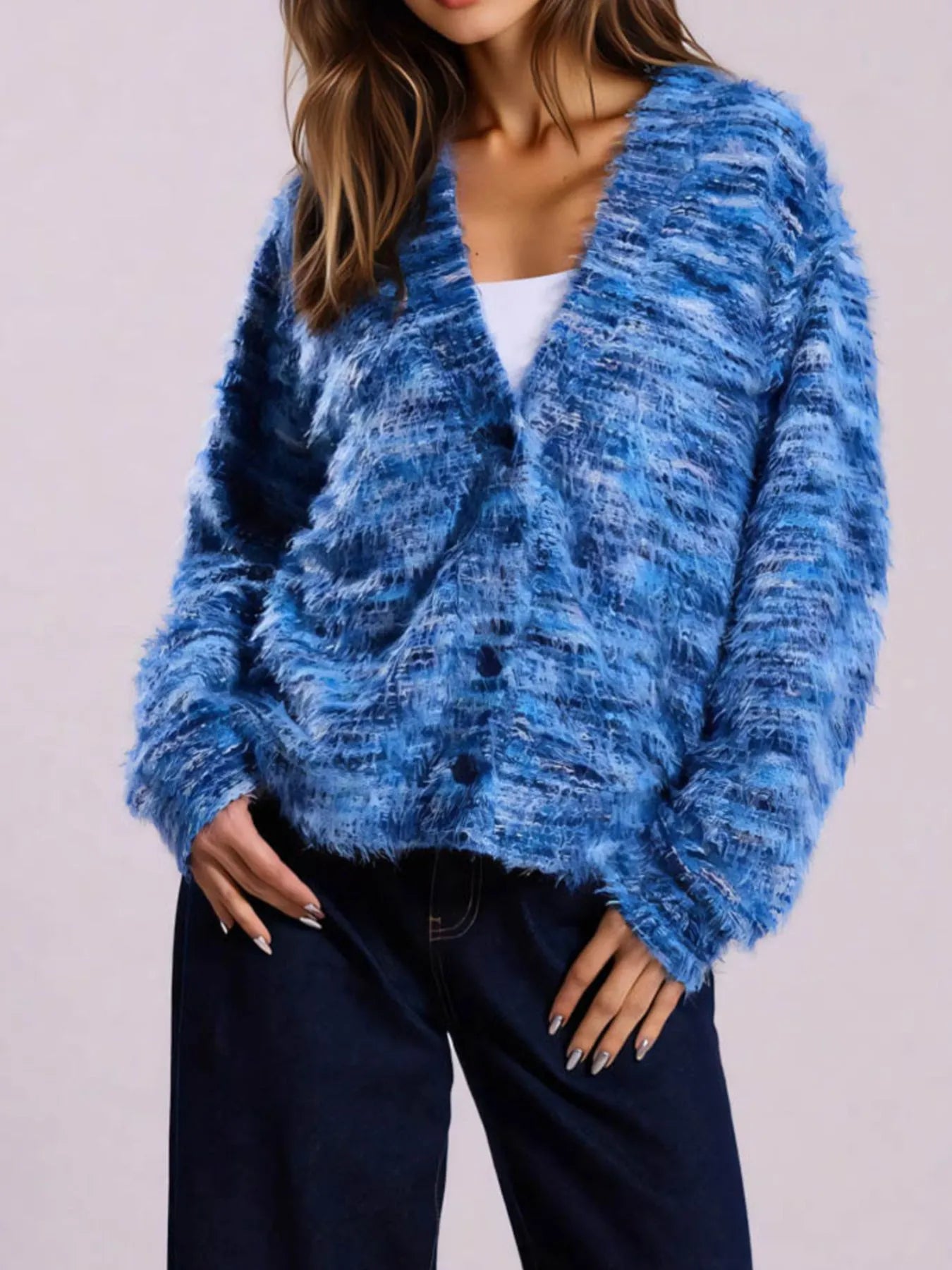 Fuzzy Button Down Chunky Cardigan - Fashorio