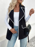 Contrast Trim Collared Neck Vest Coat - Fashorio