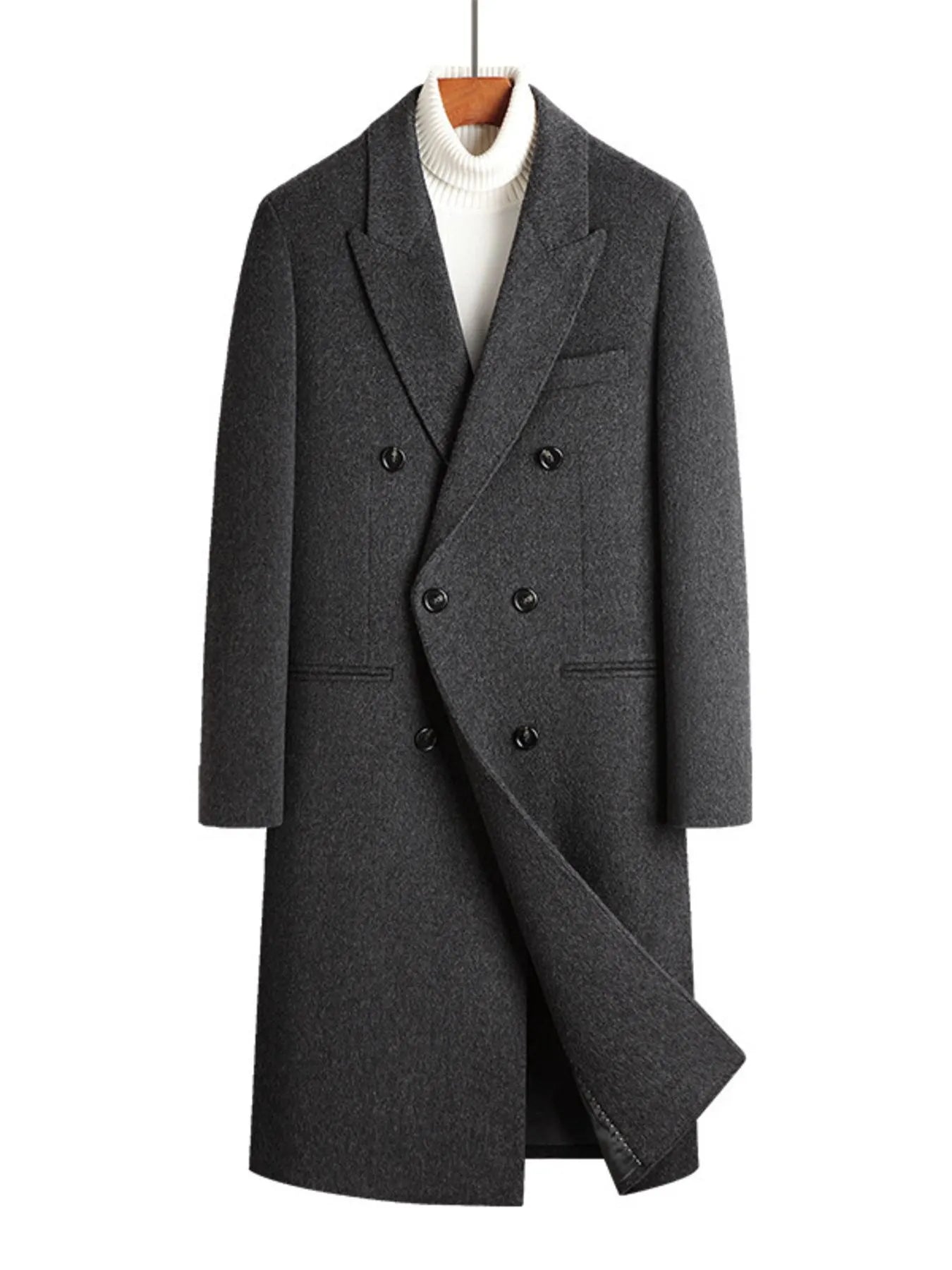 Men's Plus Size Double-Breasted Wool Overcoat - Fashorio