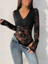 Lace Long Sleeve V-Neck Bodysuit - Fashorio