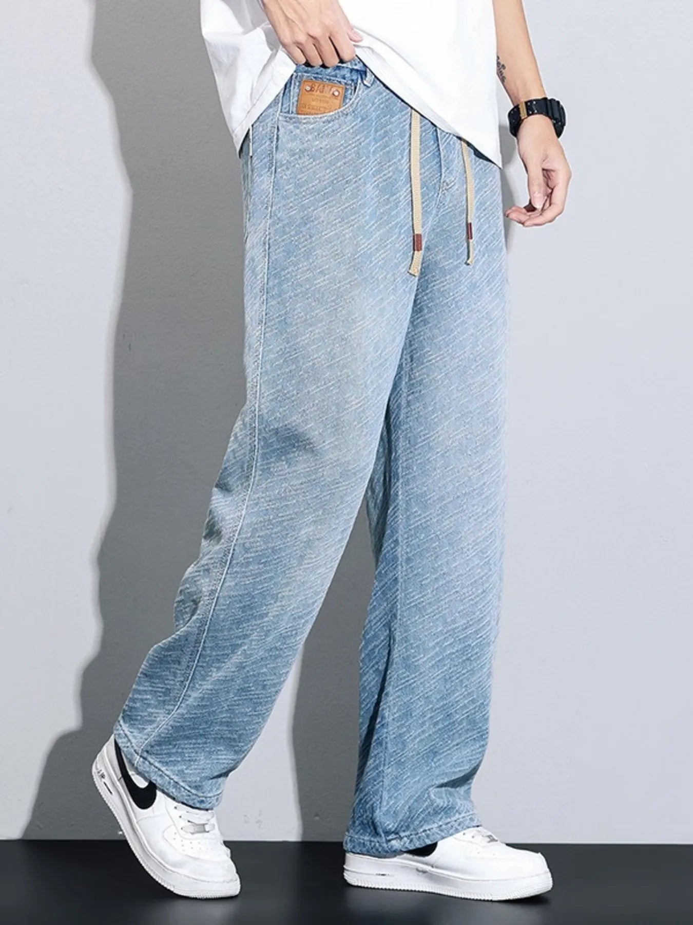 Men's Full Size Drawstring Wide Leg Jeans Plus Size - Fashorio