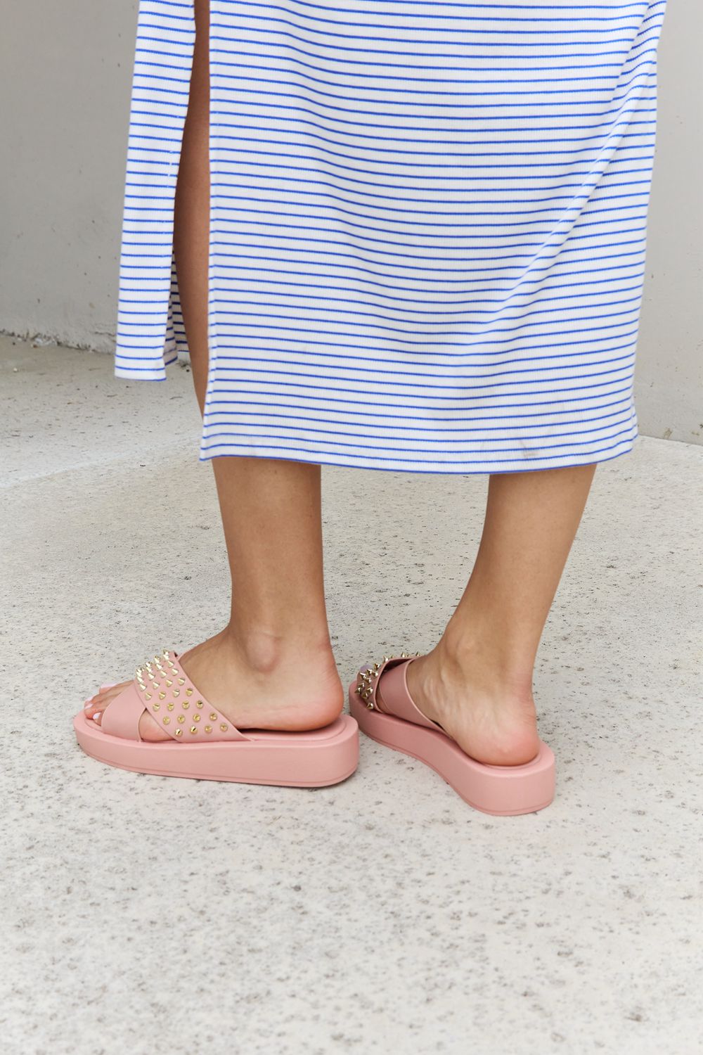 Forever Link Studded Cross Strap Sandals in Blush - Fashorio