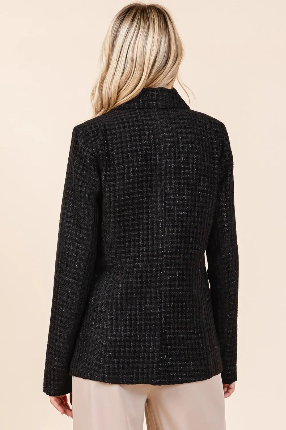 Mittoshop Plaid Texture Double-Breasted Long Sleeve Blazer - Fashorio