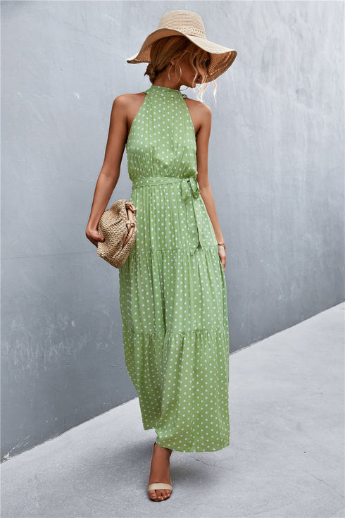 Printed Sleeveless Tie Waist Maxi Dress - Fashorio