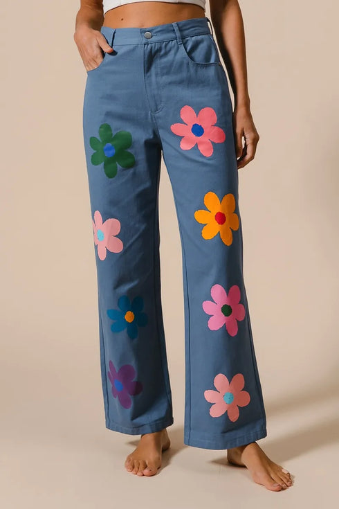 BiBi Flower Print Straight Legs Pants - Fashorio