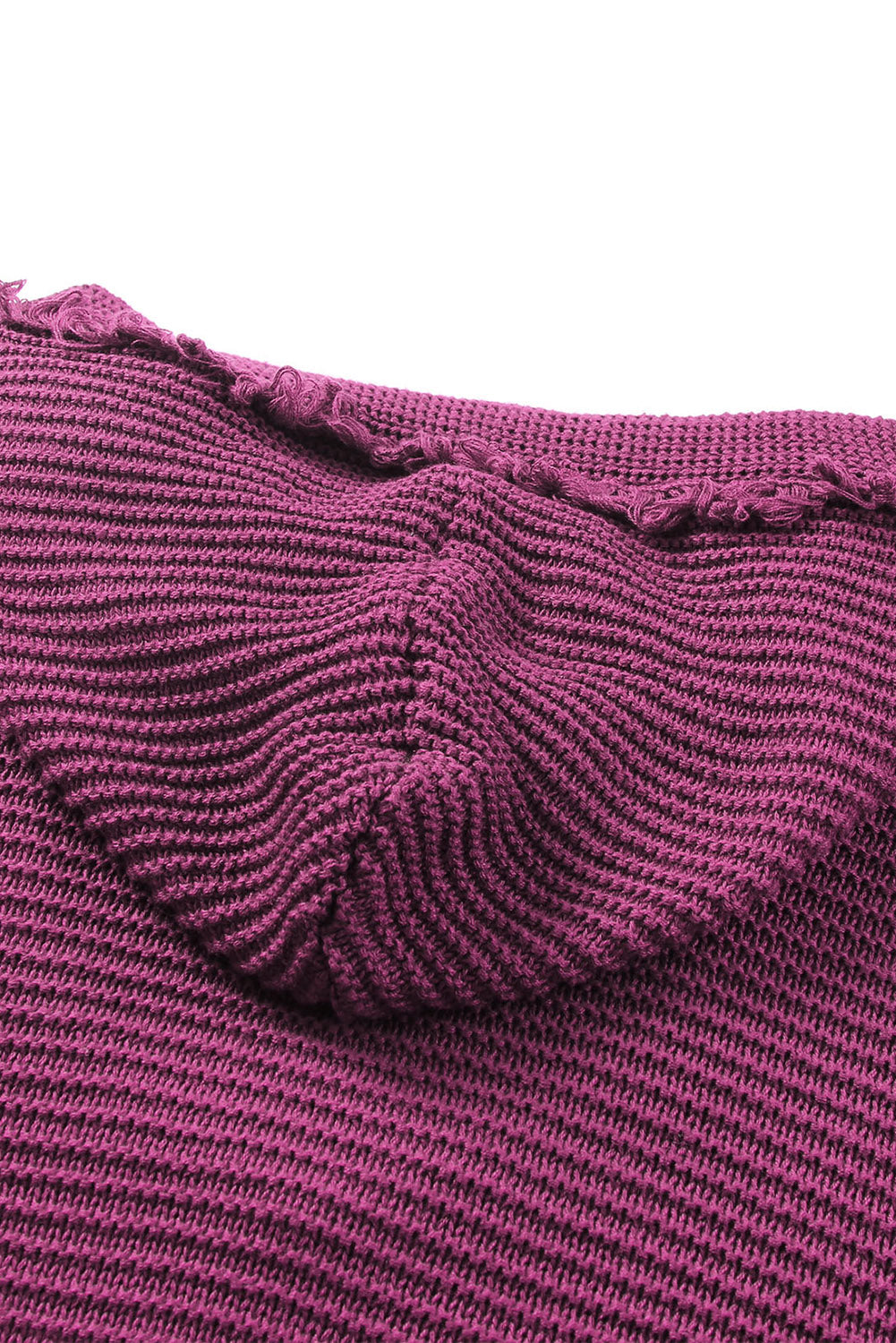 Woven Right Horizontal Ribbing Fringe Trim Hooded Sweater - Fashorio