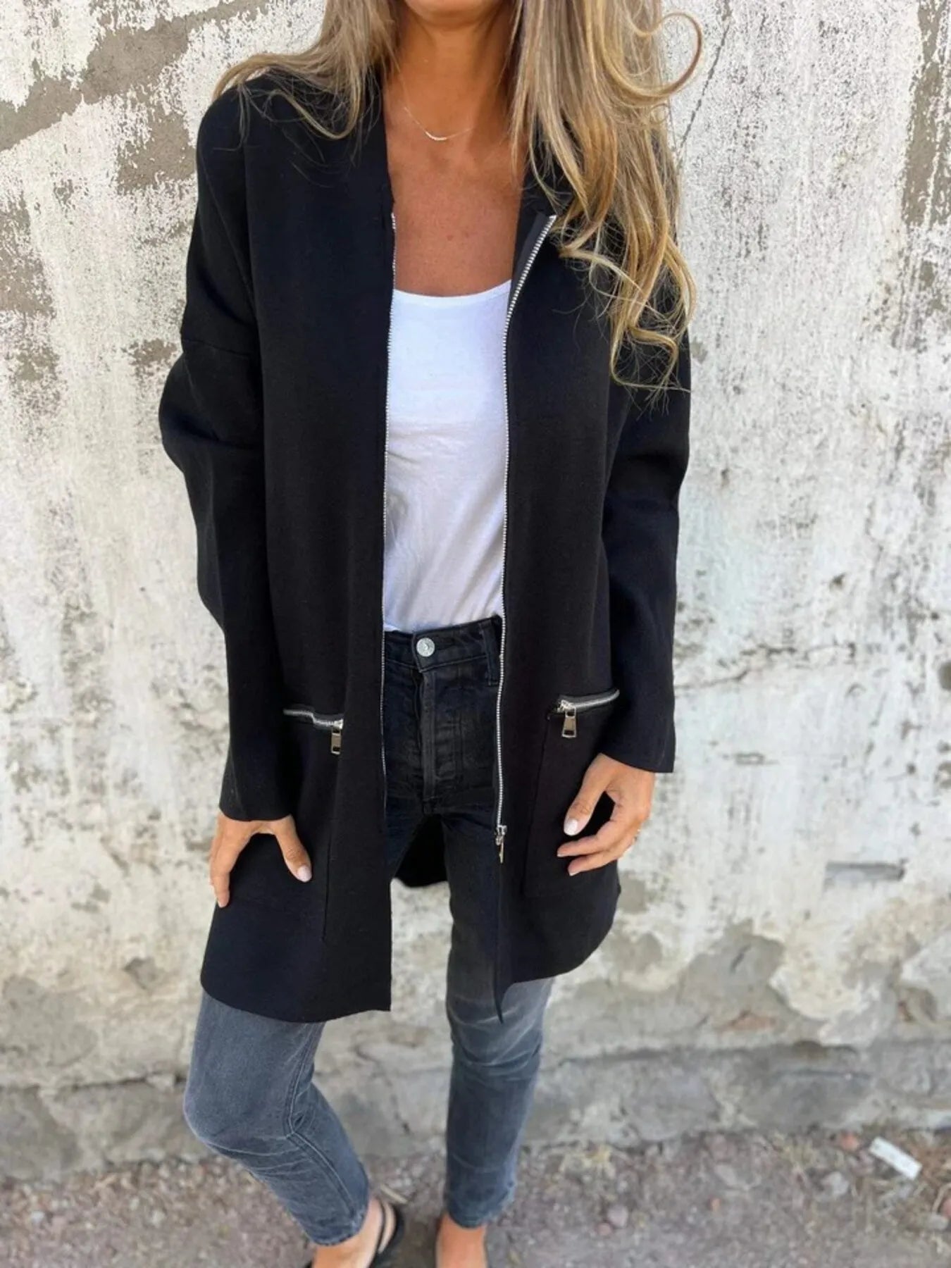 Full Size Zip Up Long Sleeve Hooded Outerwear Plus Size - Fashorio
