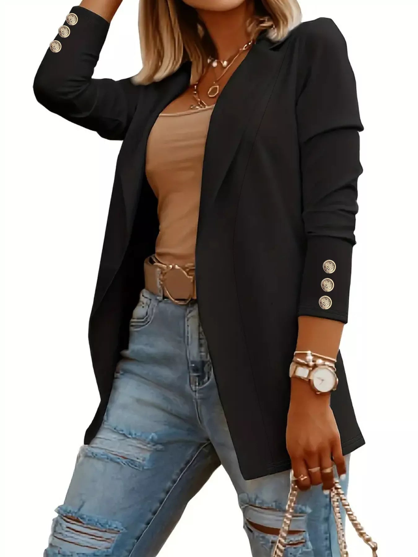 Open Front Lapel Collar Blazer - Fashorio