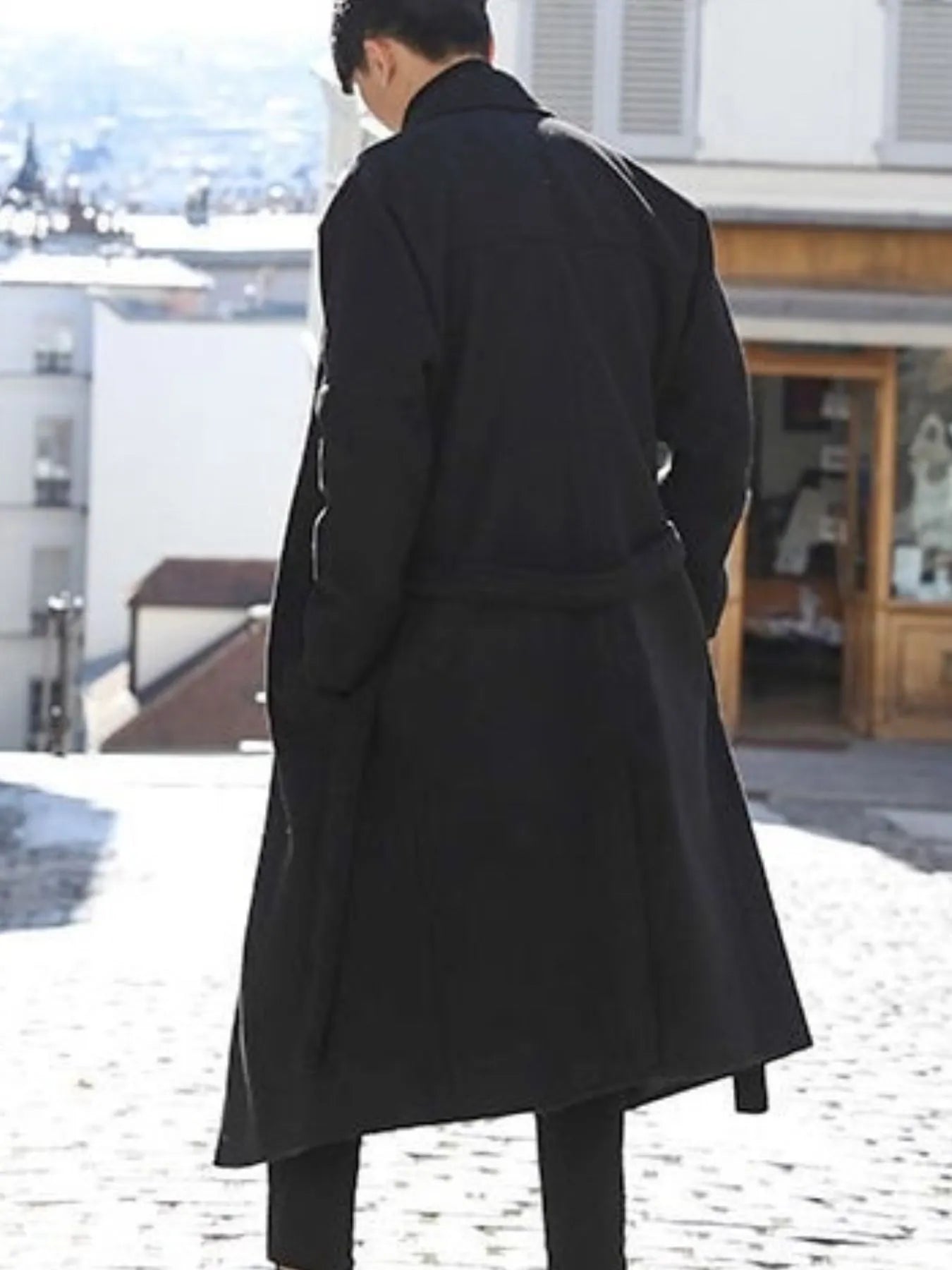 Men's Plus Size Lapel Collar Long Sleeve Longline Coat - Fashorio