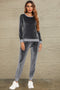 Round Neck Long Sleeve Loungewear Set with Pockets Charcoal - Fashorio