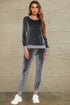 Round Neck Long Sleeve Loungewear Set with Pockets Charcoal - Fashorio