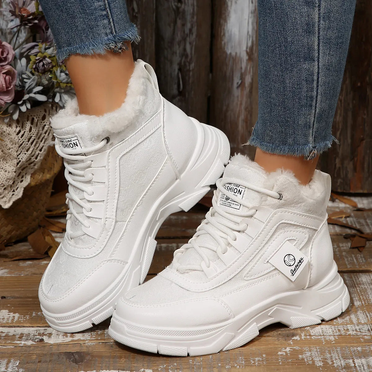 High-Top Platform Chunky Sneaker Boots with Lace-Up - Fashorio