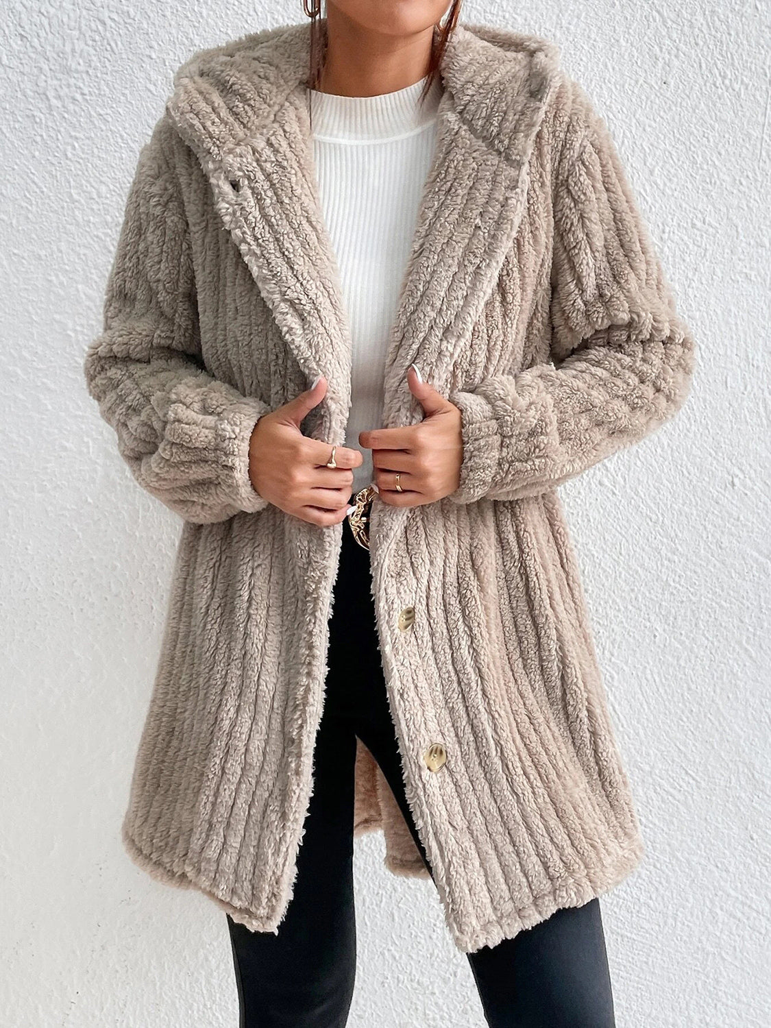 Button Down Hooded Coat - Fashorio
