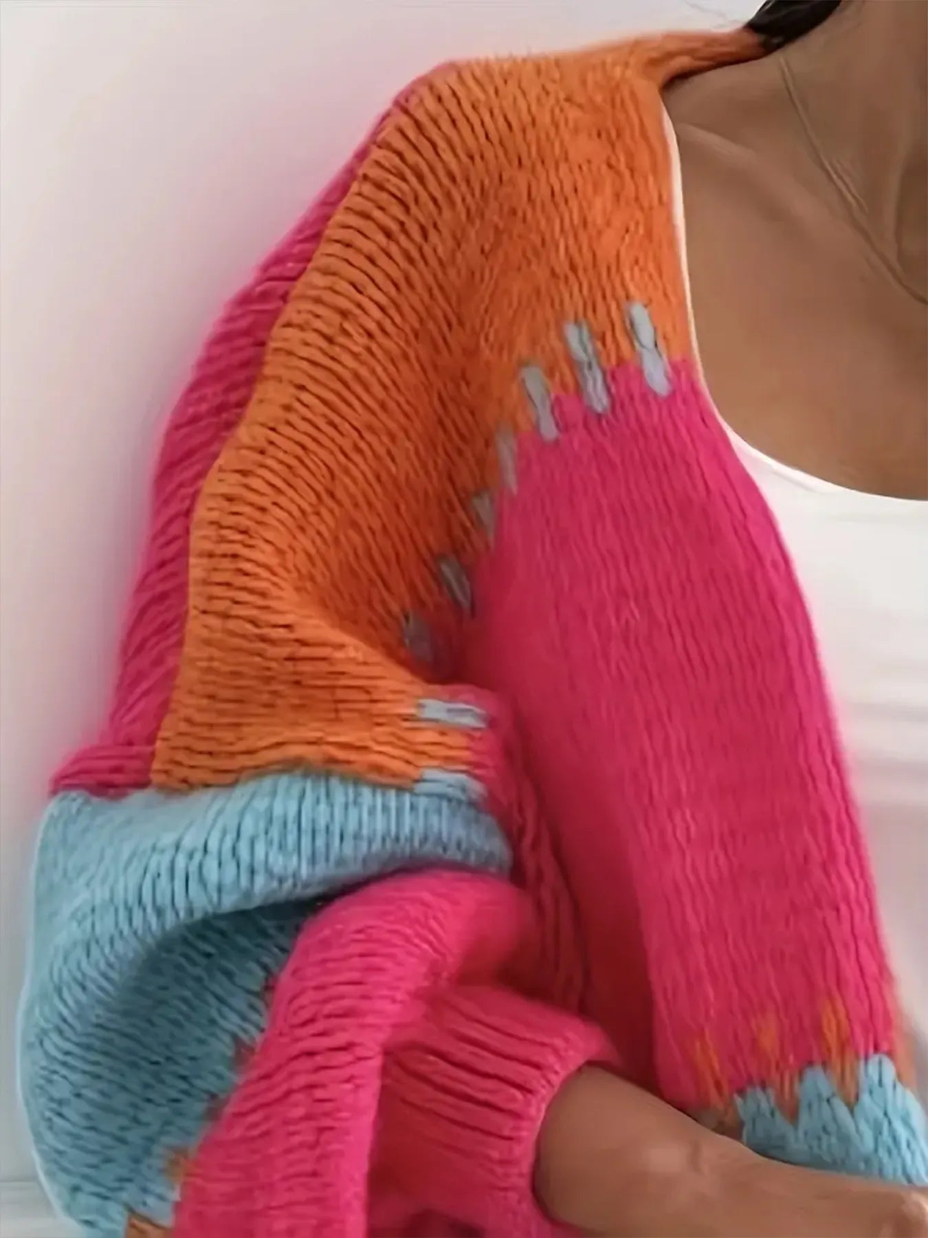 Color Block Drop Shoulder Cardigan - Fashorio