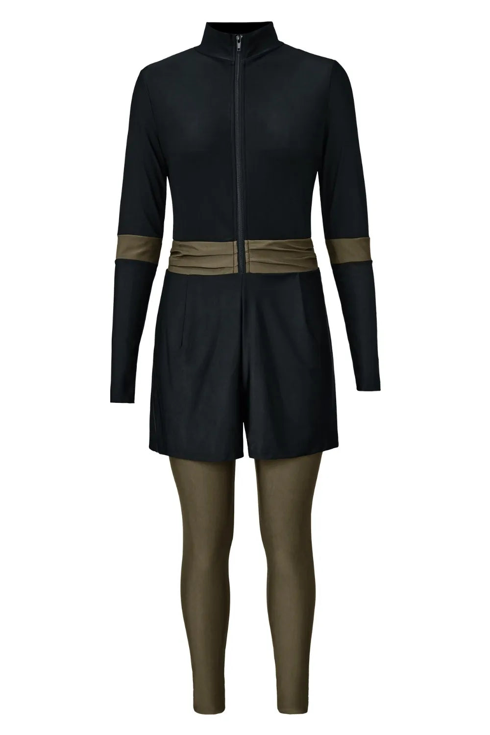 Zip Up Long Sleeve One-Piece Swimwear - Fashorio