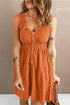 Sleeveless V-Neck Mini Dress with Buttons & Pockets – Chic Casual Pumpkin Spice - Fashorio