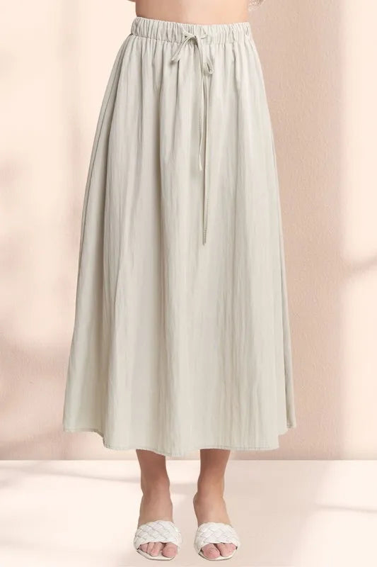 ADORA Drawstring Waist Crinkle Maxi Skirt - Fashorio