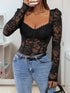 Perfee Sweetheart Neck Long Sleeve Lace Bodysuit - Fashorio