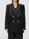 Pearl Embellished Double-Breasted Blazer Black - Fashorio
