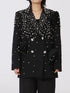Pearl Embellished Double-Breasted Blazer Black - Fashorio