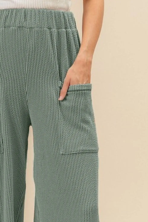 BiBi 2tone Cord Rib Waist Band Side Pocket Pants - Fashorio