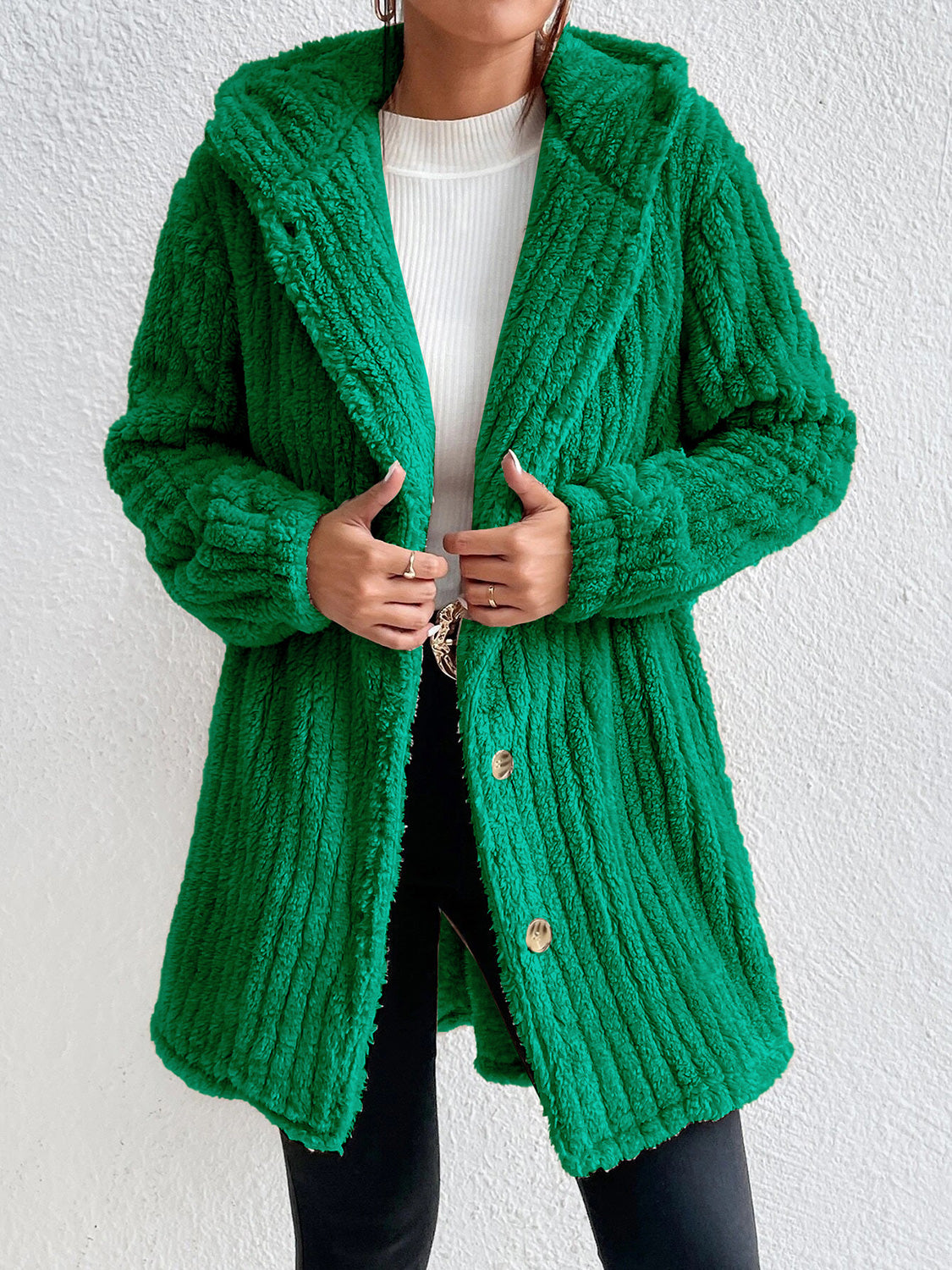 Button Down Hooded Coat - Fashorio