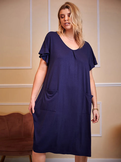 Plus Size Round Neck Short Sleeve Lounge Dress - Fashorio