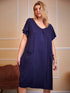 Plus Size Round Neck Short Sleeve Lounge Dress - Fashorio
