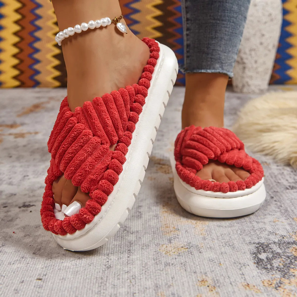 Crisscross Open Toe Platform Slippers - Fashorio