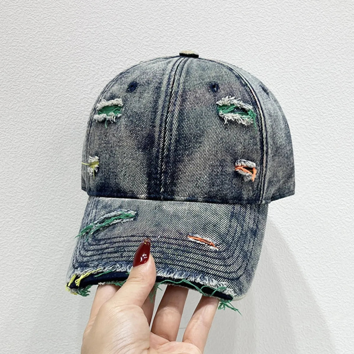 Distressed Adjustable Baseball Cap Dusty Blue One Size - Fashorio