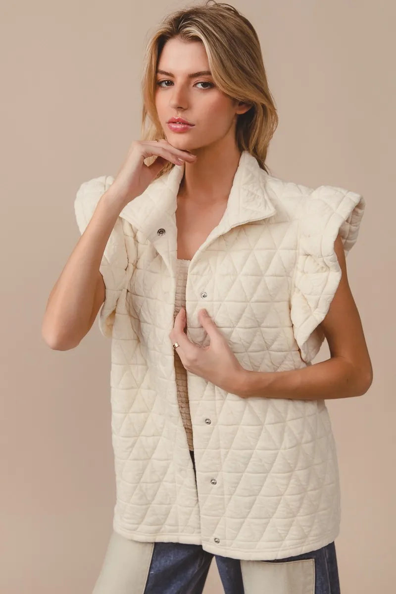 BiBi Quilting Knit Ruffle Sleeve Vest - Fashorio