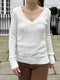 Cable Knit V-Neck Sweater White - Fashorio
