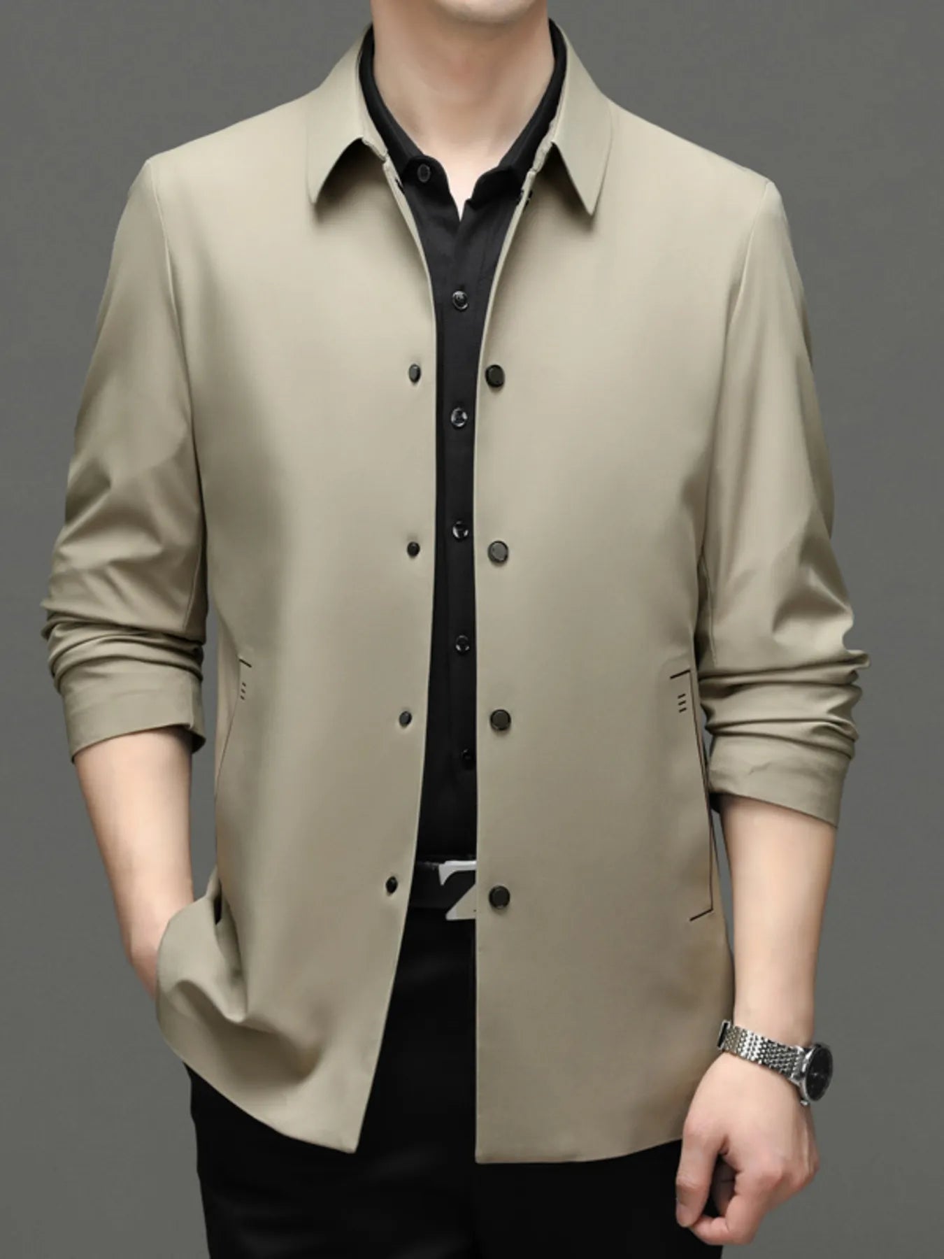Men's Plus Size Button Up Long Sleeve Jacket - Fashorio