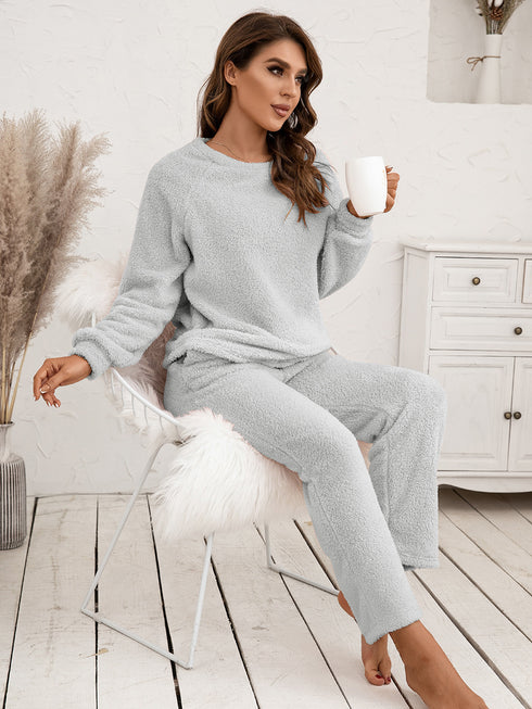 Ivy Lane Teddy Long Sleeve Top and Pants Lounge Set - Fashorio